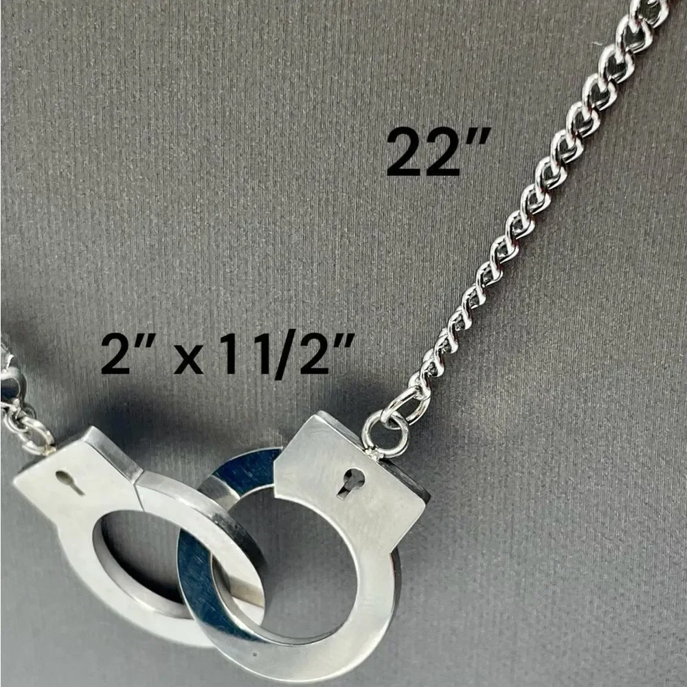 Deluxe Handcuffs Necklace l Stainless Steel l Add on opt. Handcuff Bracelet New